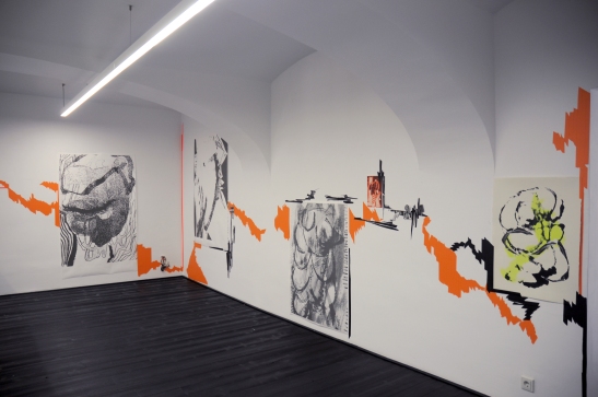 Andrea Medjesi-Jones, installation view, 2013. 'OUL_LINE', group exhibition, Bäckerstrasse 4 Gallery, Vienna. Courtesy the Artist and  Bäckerstrasse 4 Gallery 
